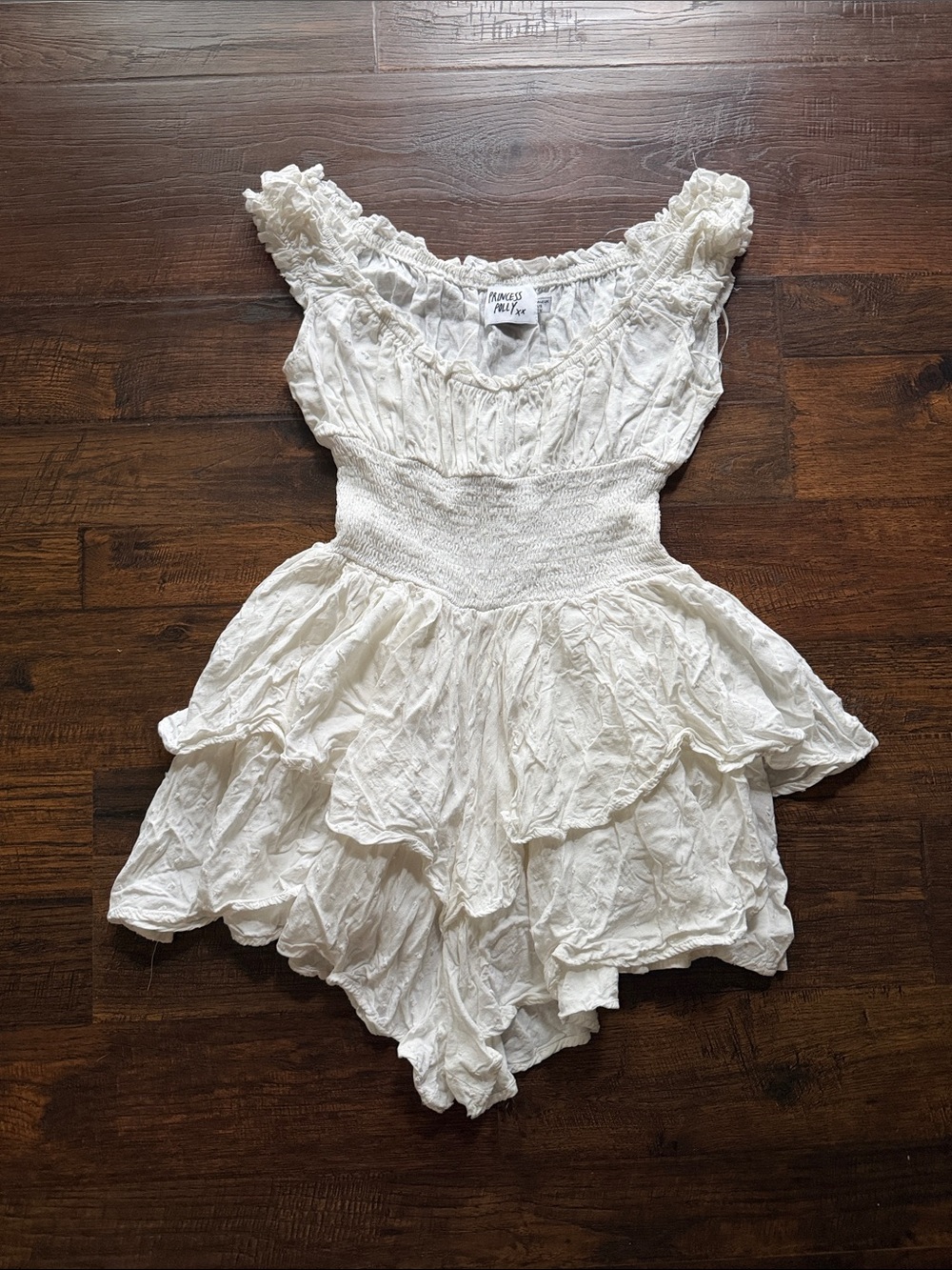 Princess Polly White Ruffled Smocked Mini Dress
